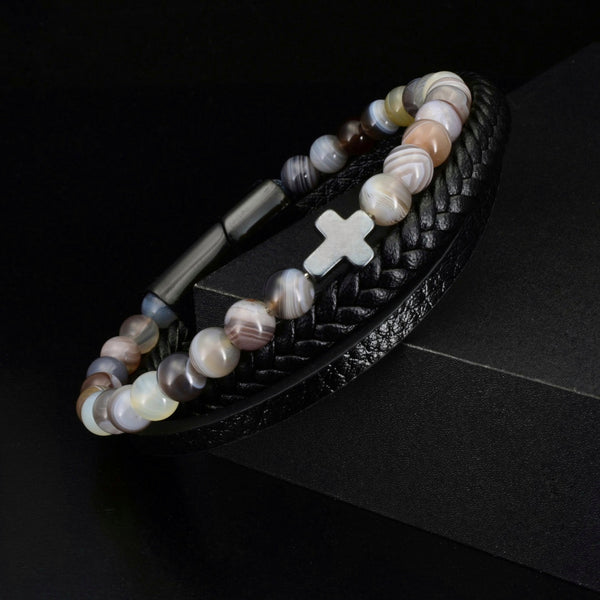 Botswana Agate & Black Leather Faith