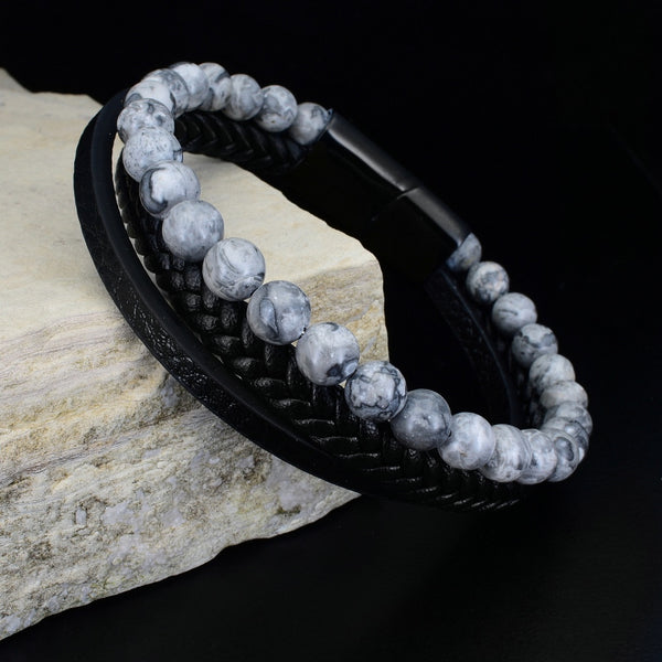 Map Stone & Black Leather
