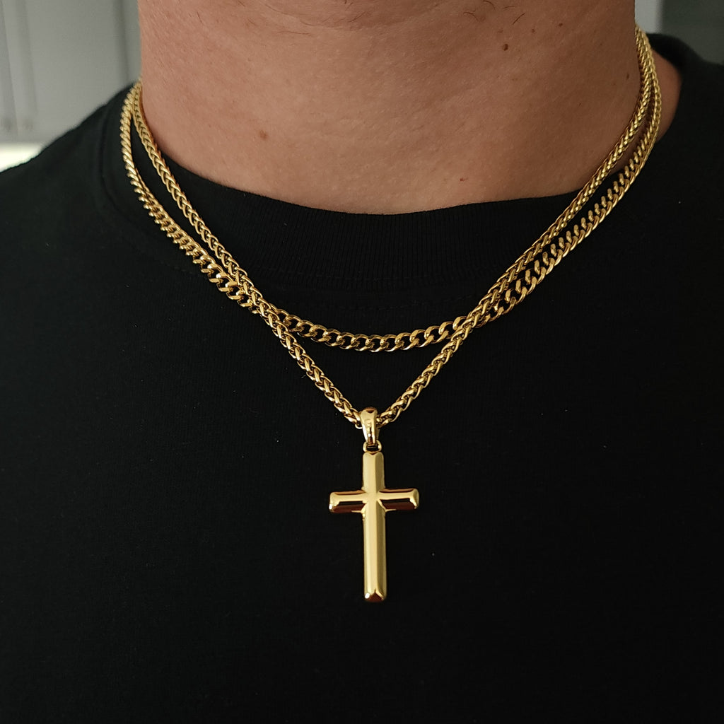 Cross + Sphinx 4mm Set - Cross Necklace + Cuban Link Chain – Gemvius