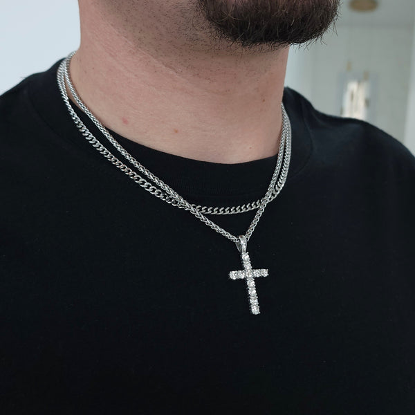 Signature Diamond Cross + Sphinx Set (Polished Silver)