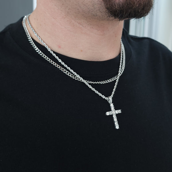 Signature Diamond Cross + Sphinx Set (Polished Silver)