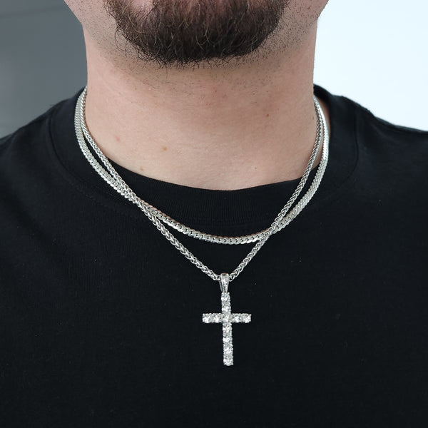 Signature Diamond Cross + Lux Set (Polished Silver)
