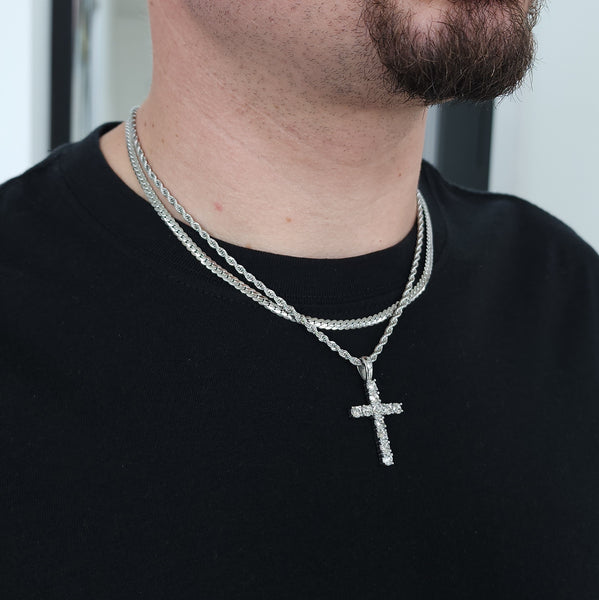 Signature Diamond Cross + Lux Set (Polished Silver)