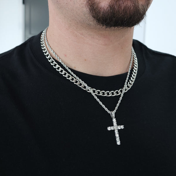 Signature Diamond Cross + Nova Set (Polished Silver) - Gemvius