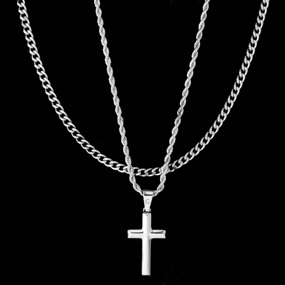 Cross + Sphinx 4mm Set - Cross Necklace + Cuban Link Chain