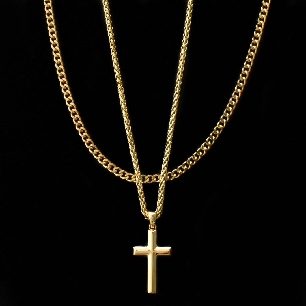 Cross + Sphinx 4mm Set - Cross Necklace + Cuban Link Chain