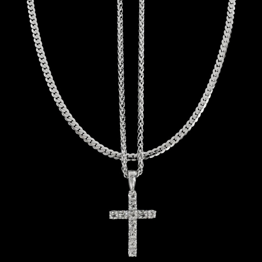 Signature Diamond Cross + Lux Set (Polished Silver)