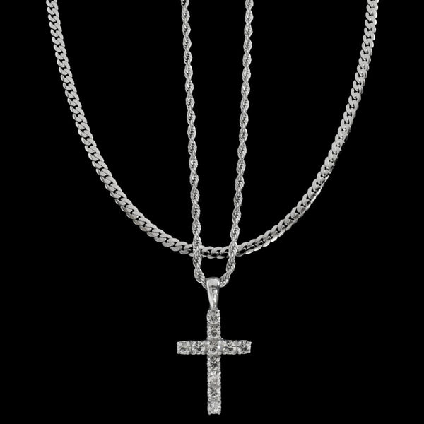 Signature Diamond Cross + Lux Set (Polished Silver)
