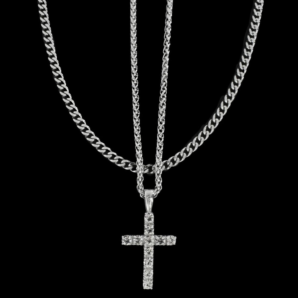 Signature Diamond Cross + Sphinx Set (Polished Silver)