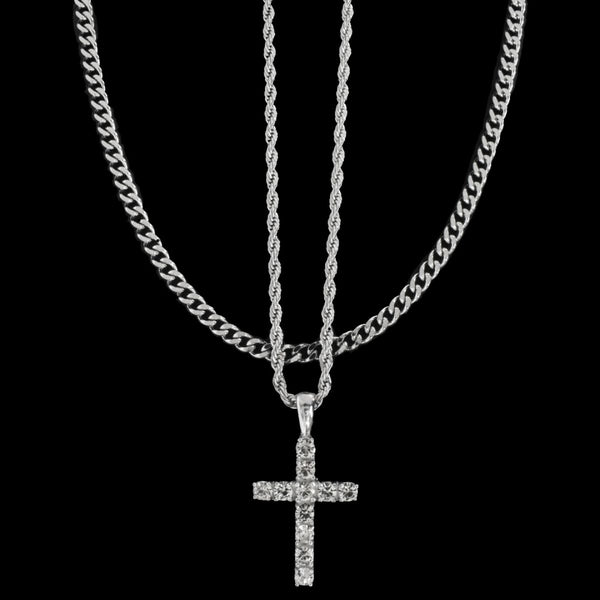 Signature Diamond Cross + Sphinx Set (Polished Silver)