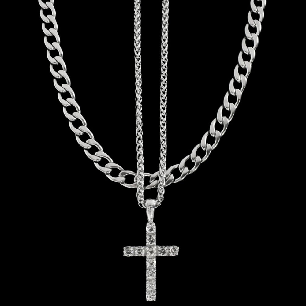 Signature Diamond Cross + Nova Set (Polished Silver)