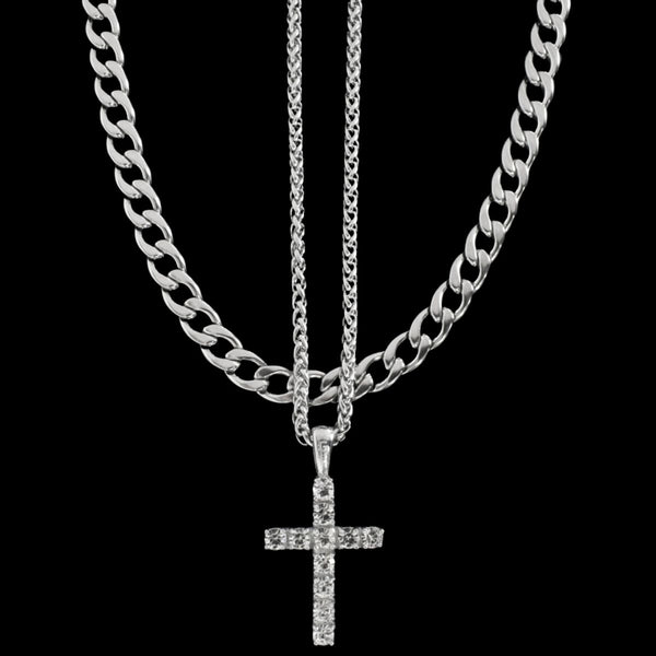 Signature Diamond Cross + Nova Set (Polished Silver) - Gemvius