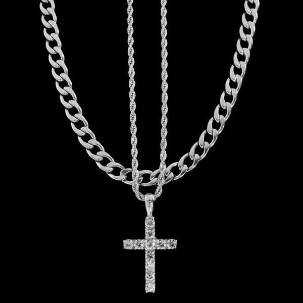 Signature Diamond Cross + Nova Set (Polished Silver) - Gemvius