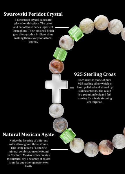 August Peridot Cross Mexican Agate (8mm) - Gemvius