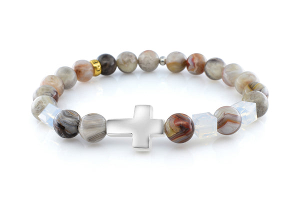 October Opal Cross Mexican Agate (8mm)