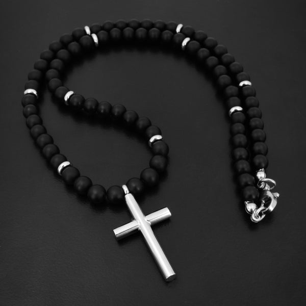 Matte Onyx Cross Necklace