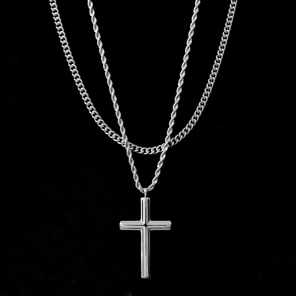 Cross + Sphinx 4mm Set - Cross Necklace + Cuban Link Chain – Gemvius