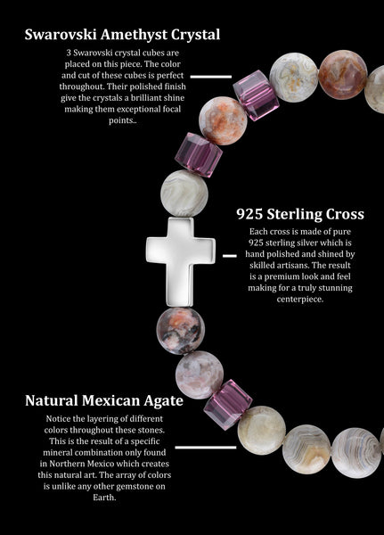 February Amethyst Cross Mexican Agate (8mm) - Gemvius