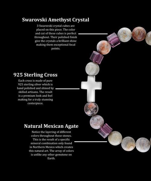 February Amethyst Cross Mexican Agate (8mm) - Gemvius