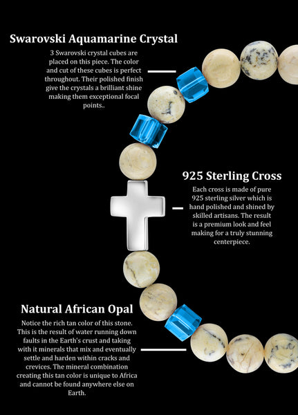 March Aquamarine Cross African Opal (8mm) - Gemvius