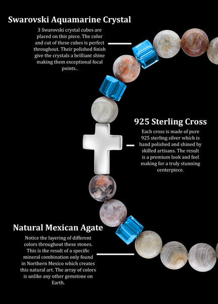 March Aquamarine Cross Mexican Agate (8mm) - Gemvius
