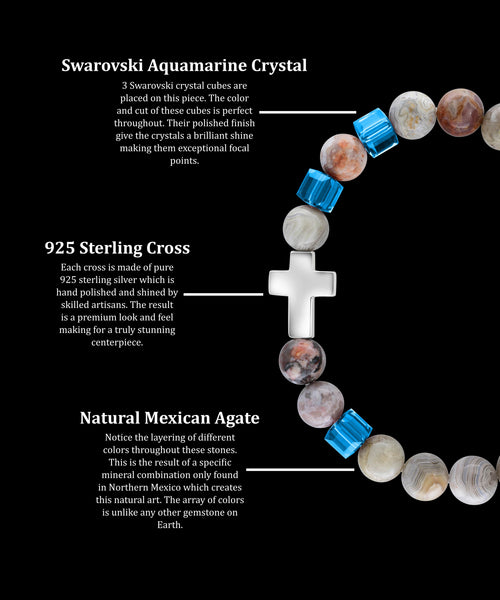 March Aquamarine Cross Mexican Agate (8mm) - Gemvius