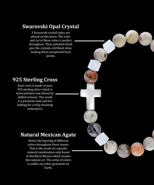 October Opal Cross Mexican Agate (8mm)