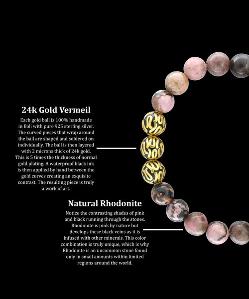 Luxury Stone Bracelet - Gold Executive Rhodonite - Gemvius