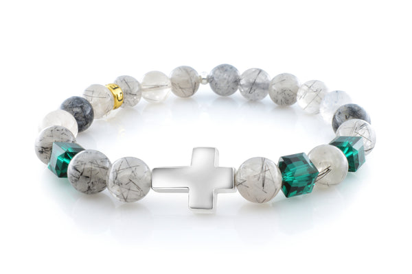 May Emerald Cross Tourmalinated Quartz (8mm) - Gemvius
