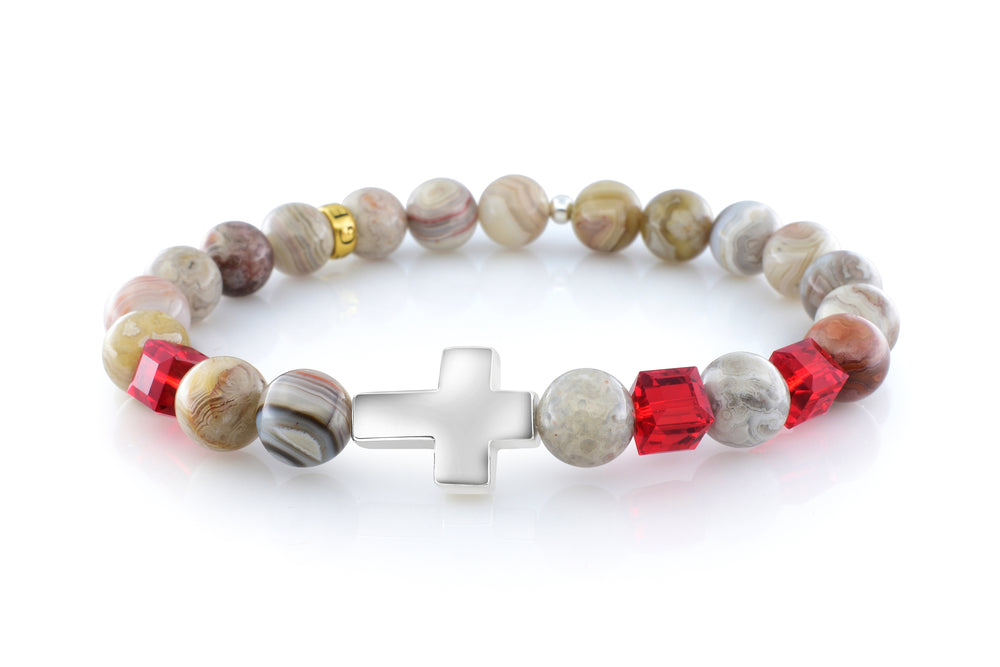 July Ruby Cross Mexican Agate (8mm) - Gemvius