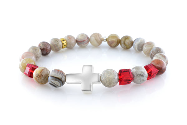 July Ruby Cross Mexican Agate (8mm) - Gemvius